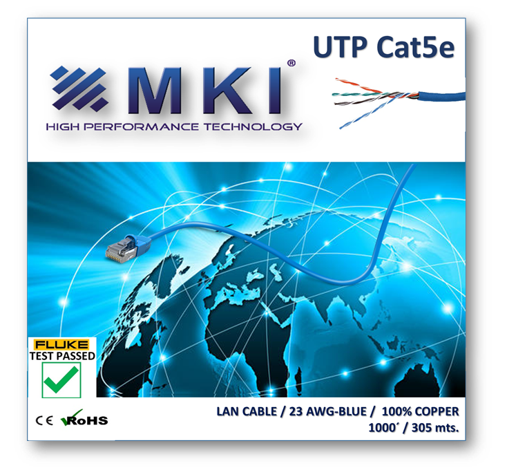 Network Cable,UTP Cat5e,4pairs, Blue Pvc 0.48mm*2*4 .100% Cooper.Passed Fluke Test - Box 305mts/1000ft