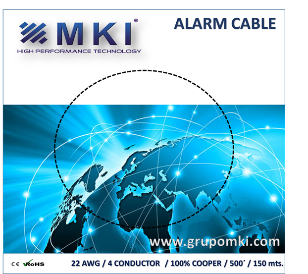 Alarm  Cable, 4 conductor, 22 awg 7*0,25mm.100 % Cooper White Pvc ( green, yelow, red, black)-Box 150mts/500ft